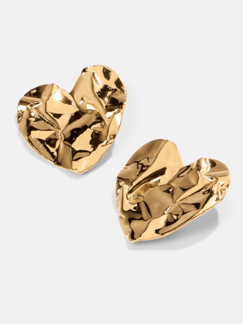 Oscar de la Renta Gold Tone Crushed Heart Earrings - Bold Metallic Statement